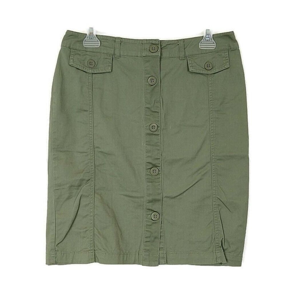 New York & Company Womens sz 4 Skirt Green Button‎ Front Above Knee Straight
